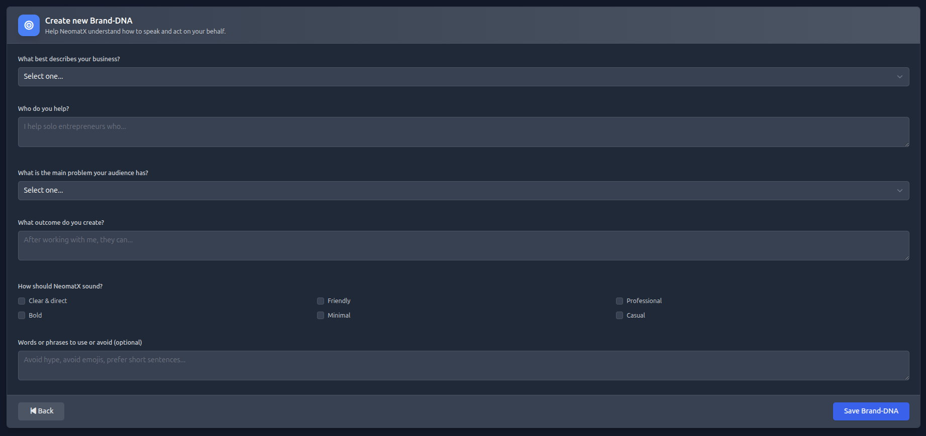 NeoMatX knowledge base onboarding steps